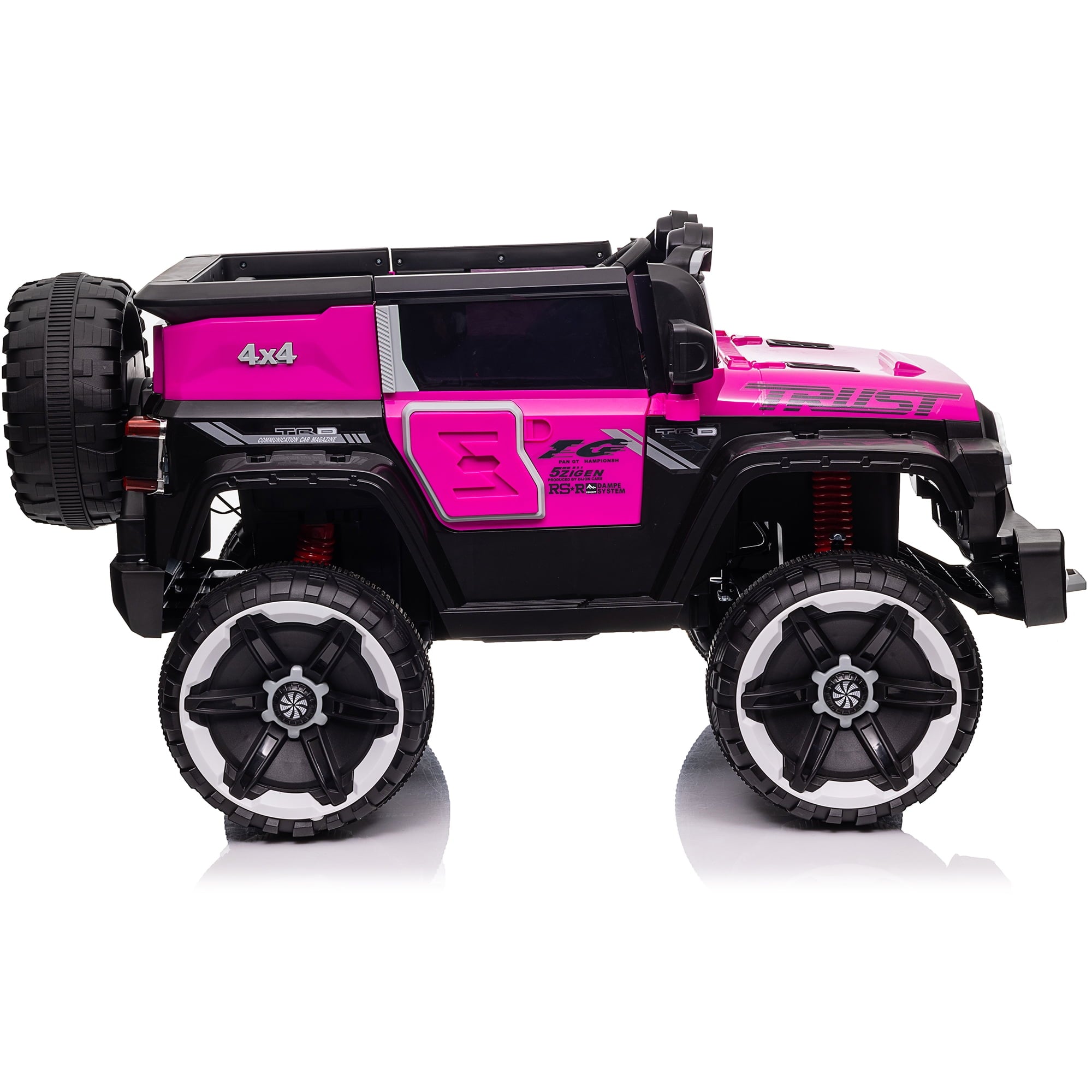 Track 7 12V Kids Ride On Car, Kids Electric Truck with Remote Control, Spring Suspension, Safety Lock, LED Light, Music & Horn, for Boys Girls, Pink