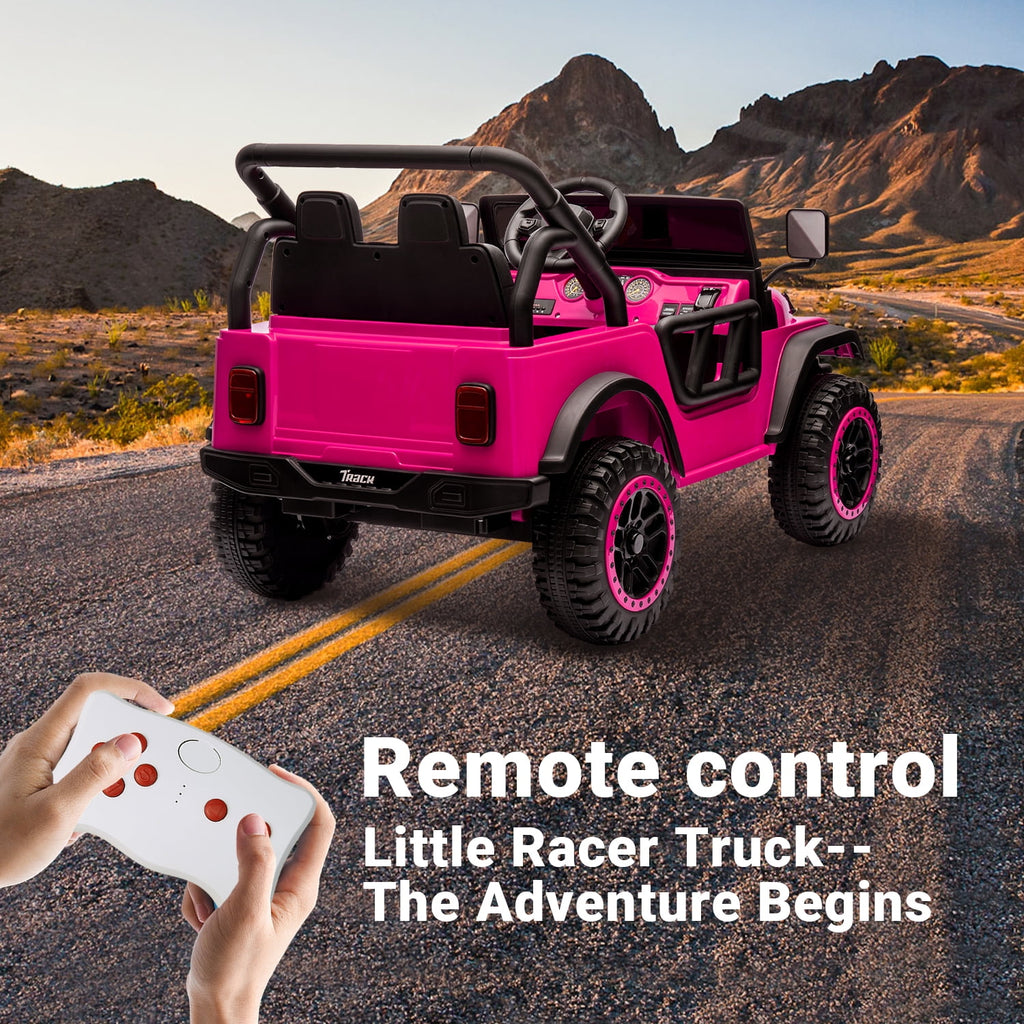 Track Seven 24V Ride on Truck, Electric Car for Boys Girls, Ride on Car with Remote Control, Music, Bluetooth, Lights, Spring Suspension, Max Speed 5 mph, Pink