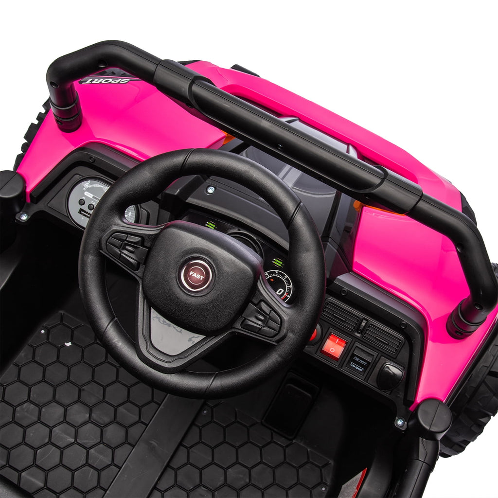 Track 7 24V Ride on UTV, Kids Ride on Car with Remote Control, Off-Road Electric UTV, 20" Large Seat, Bluetooth, LED Lights, Rear Storage, Early Education, Electric Car for Kids Age 3+, Pink