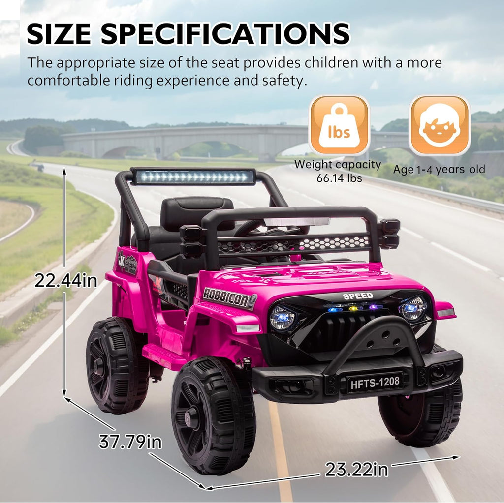 Track 7 Kids Ride on Truck, 12V Electric Truck Car with Remote Control, USB, Bluetooth, Microphone Jack, LED Lights, Ride on Car for Boys Girls, PInk