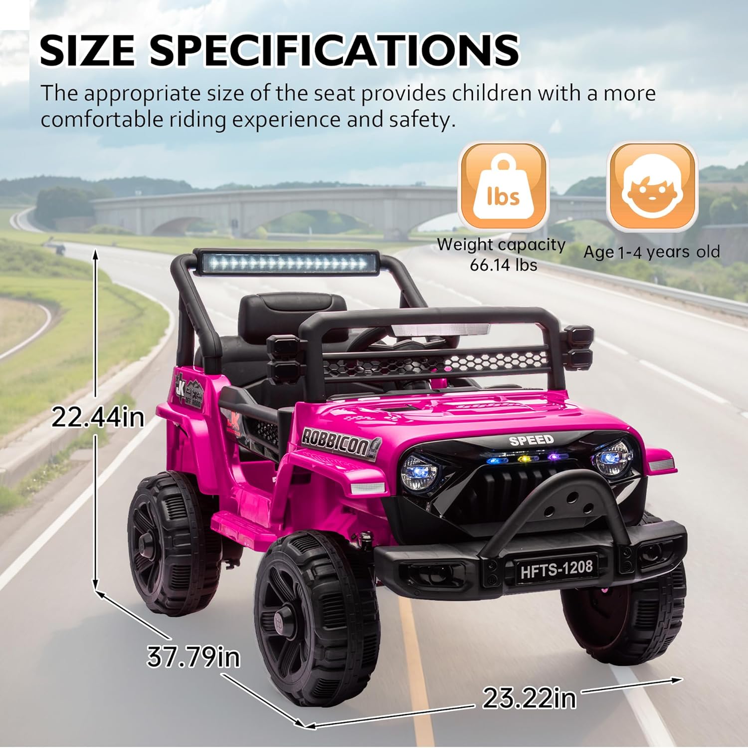Track 7 Kids Ride on Truck, 12V Electric Truck Car with Remote Control, USB, Bluetooth, Microphone Jack, LED Lights, Ride on Car for Boys Girls, PInk