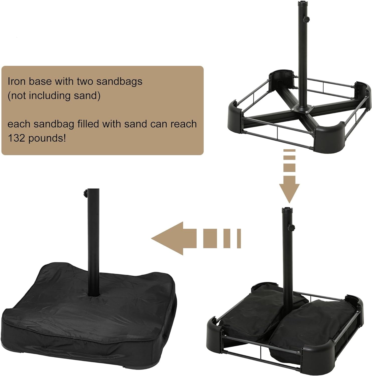 COOKCOK 15x9ft Large Patio Umbrella, Double-Sided , Hand Crank, 48 LEDs, 12 Ribs for Backyard, Khaki