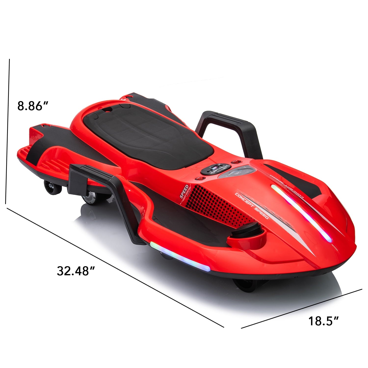 Track 7 24 V Ride on Car with Helmet, Knee Pads, Gloves, Devilfish Pattern Ride on Electric Scooter with Spray Function, Gravity Steering, Music, Hnadrails, Max Speed 6.84 mph, Red