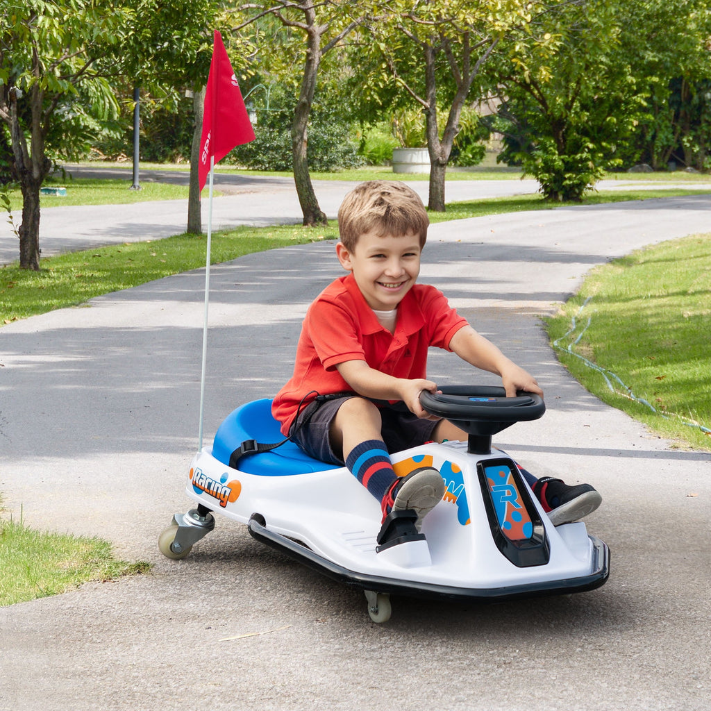 Track 7 24V Electric Drifting Go Kart for Kids, Kids Electric Go Kart w/360-Degree Spin, Music, Bluetooth, Flag, Drift Kart Up to 7.5 mph, Blue