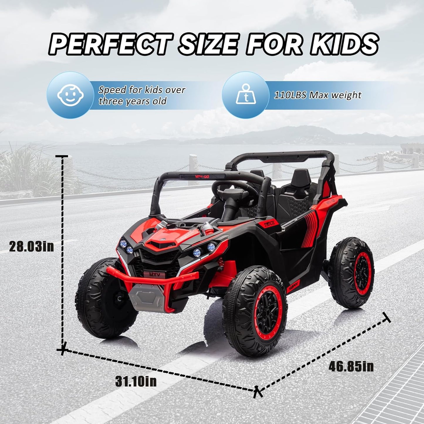 Track 7 24V 2-Seater Ride on UTV, 20" Large Seat, 2 x 200W Powerful Motors, 4.5 mph Max Speed, Ride on Car w/Remote Control, MP3, Lights, Battery Powered Electric Car for Boys Girls Age 3+, Blue