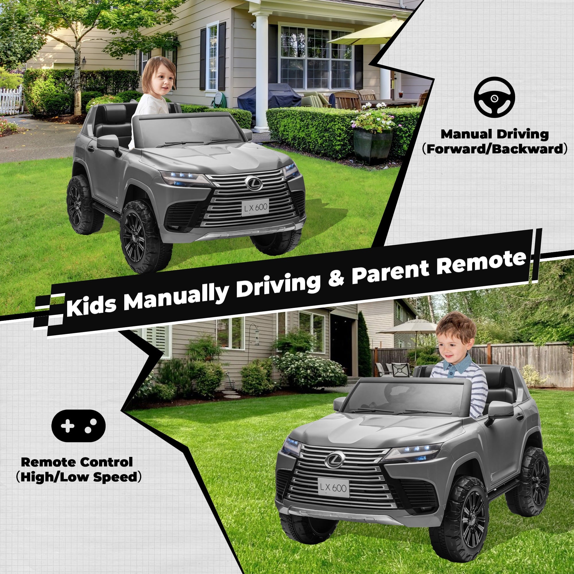 SUSIELADY 24V 2-Seater Kids Ride on Car, Licensed LEXUS LX600, with 20" Width Seat, Remote Control, Portable Handle, Key Start, Music, for Kids Aged 3+