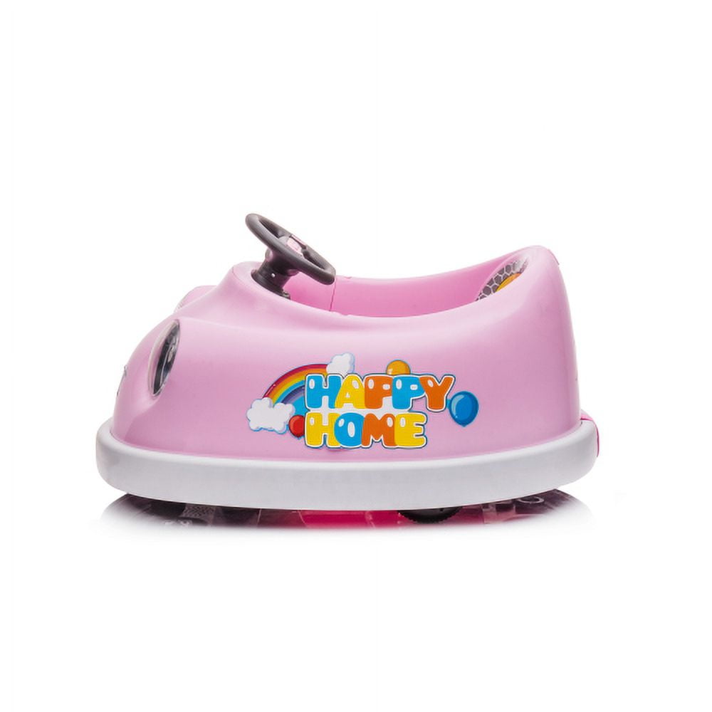 Track 7 Kids Ride on Bumper Car, 12V Electric Car for Boys Girls, Age 1-6 Years, with Remote Control, Bluetooth, Push Rod, Rocking Horse Mode, 360 Degree Turning, Pink
