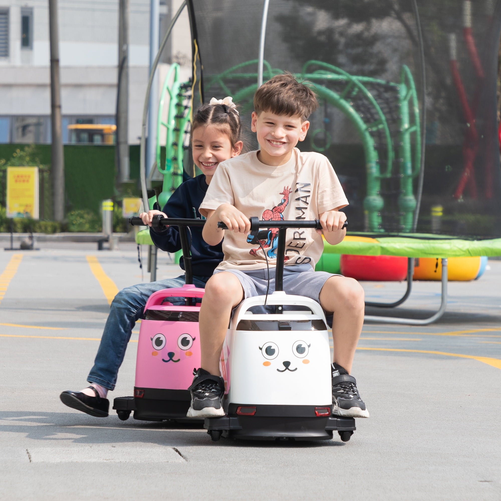 Track 7 12V Ride on Car, Kids Ride on Box, Electric Box Car with High-Low Speeds, Variable Speed Throttle, MP3, USB, Storage, Max Speed 5mph, White