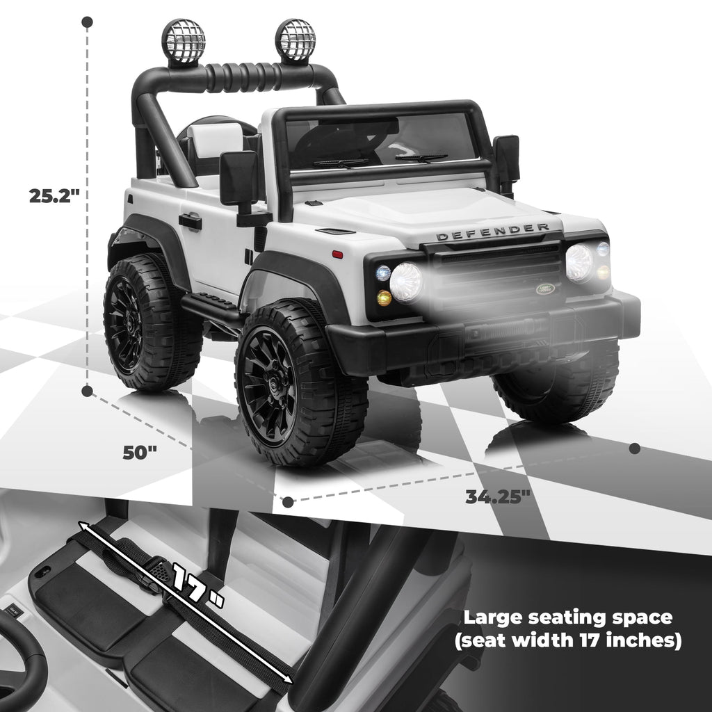 Track 7 Licensed Land Rover Defender Volta 5008 24V Kids Electric Ride-On Car with Remote Control, 2WD Drive, Bluetooth & MP3, LED, 1.86-3.11MPH, 24V Ride on Toys for kids Ages 3-7, white