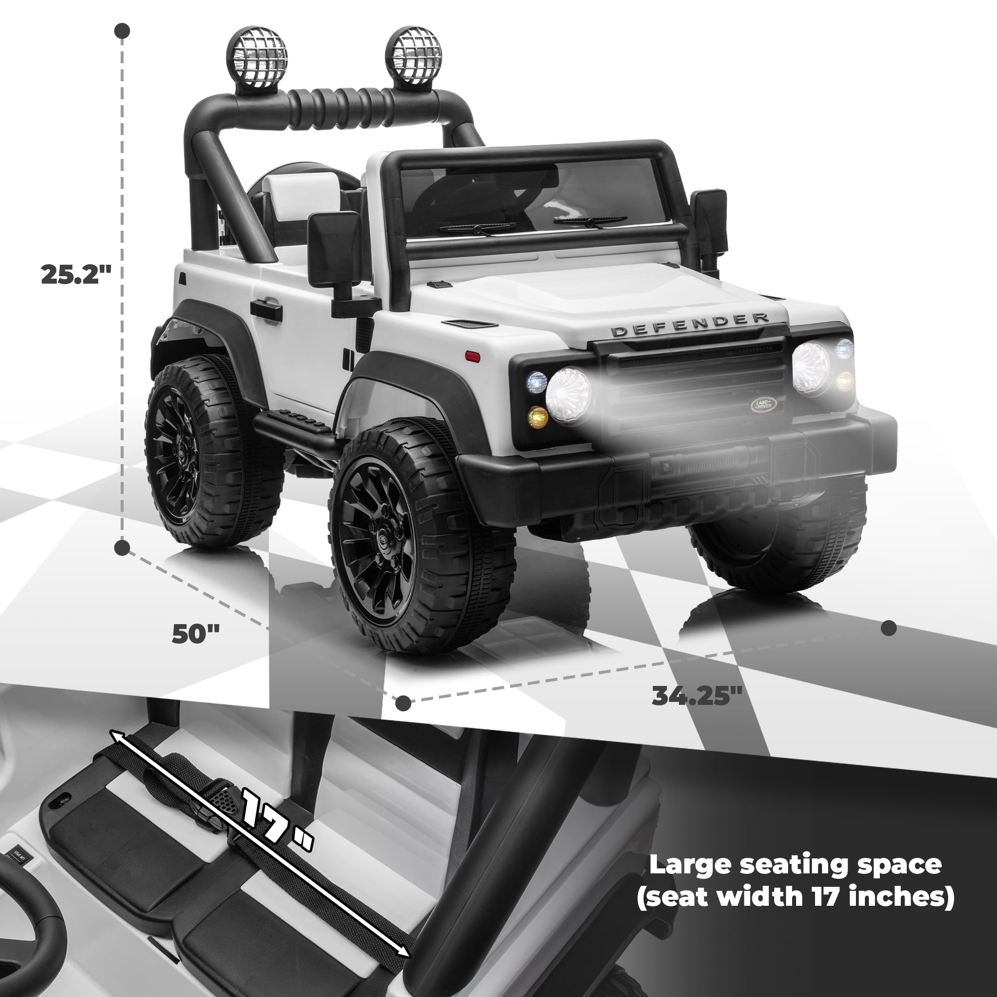 Track 7 Licensed Land Rover Defender Volta 5008 24V Kids Electric Ride-On Car with Remote Control, 2WD Drive, Bluetooth & MP3, LED, 1.86-3.11MPH, 24V Ride on Toys for kids Ages 3-7, white