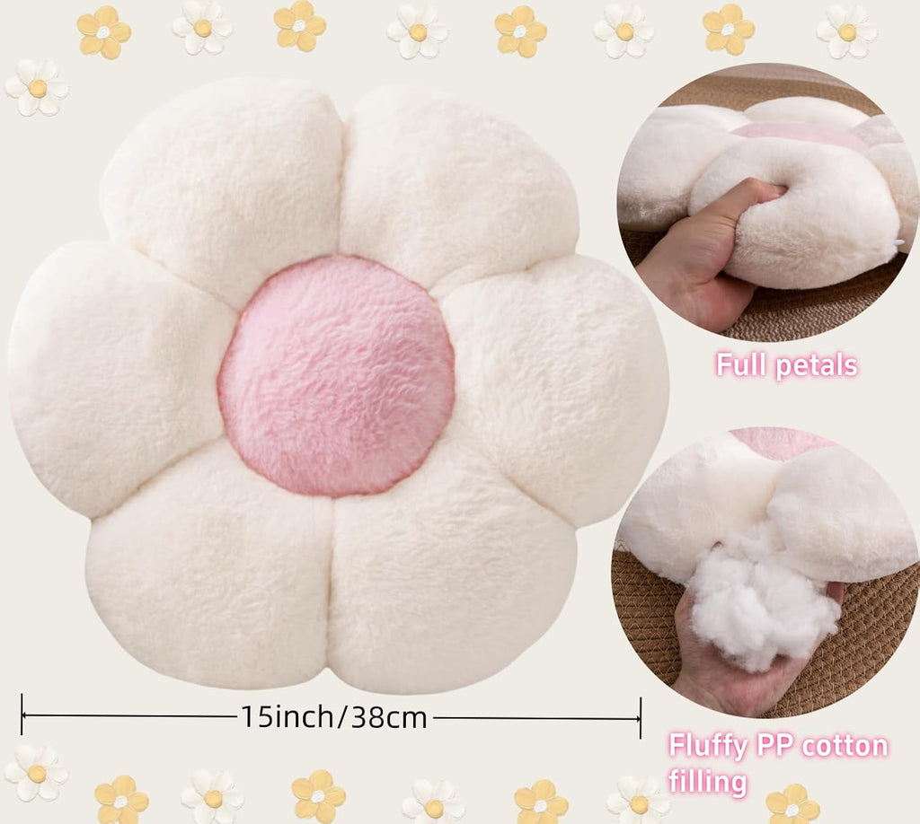COOKCOK 2 Pcs Flower Pillow 15" Flower Throw Pillows, Cute Daisy Flower Shaped Floor Pillow Seat Cushions, Decorative Throw Pillows for Bedroom, Living Room