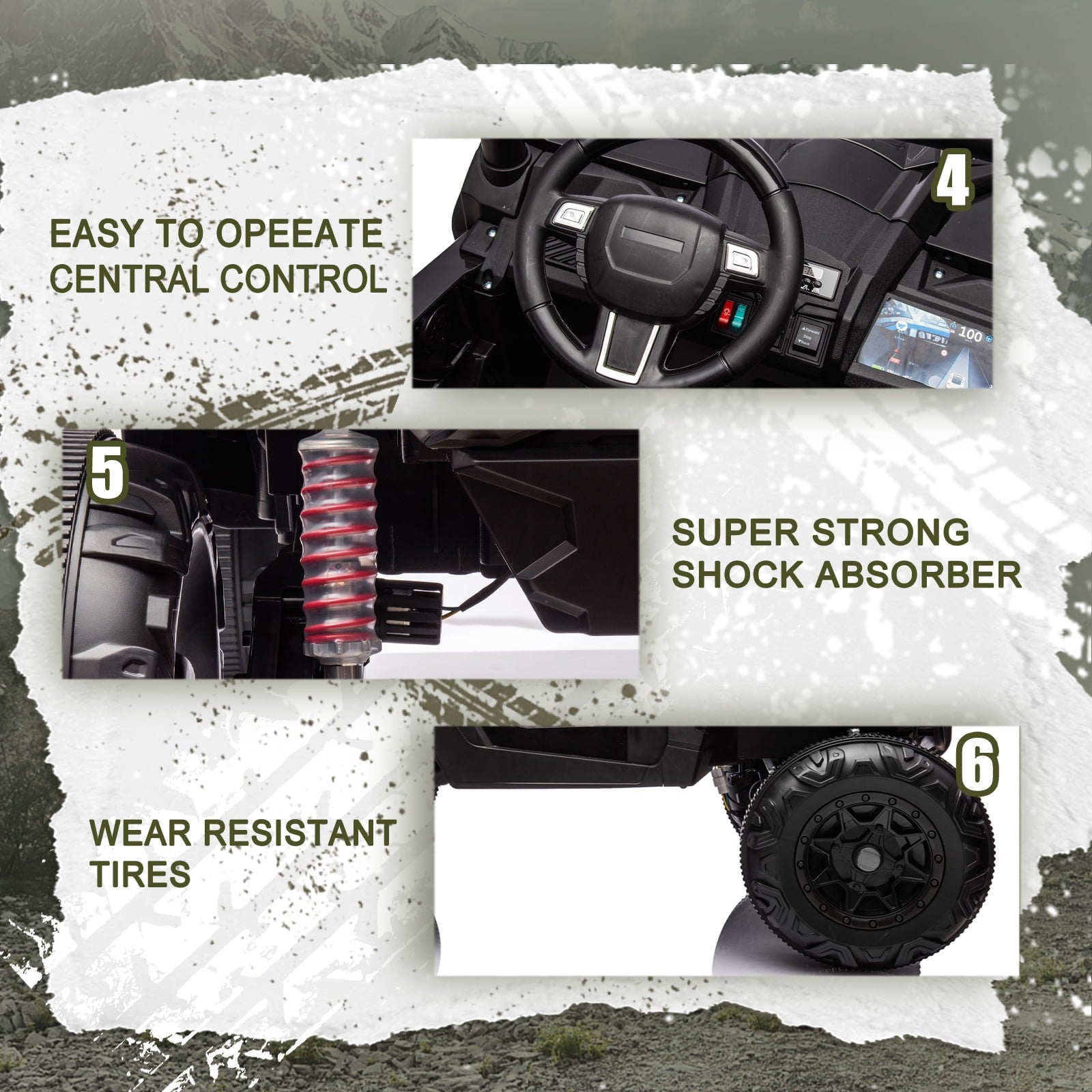 Track 7 24V Ride on UTV, 2-Seater Ride on Car with Remote Control, Music, 2 Speed, Key Start, 4x4 Ride on Off-Road Truck, Black