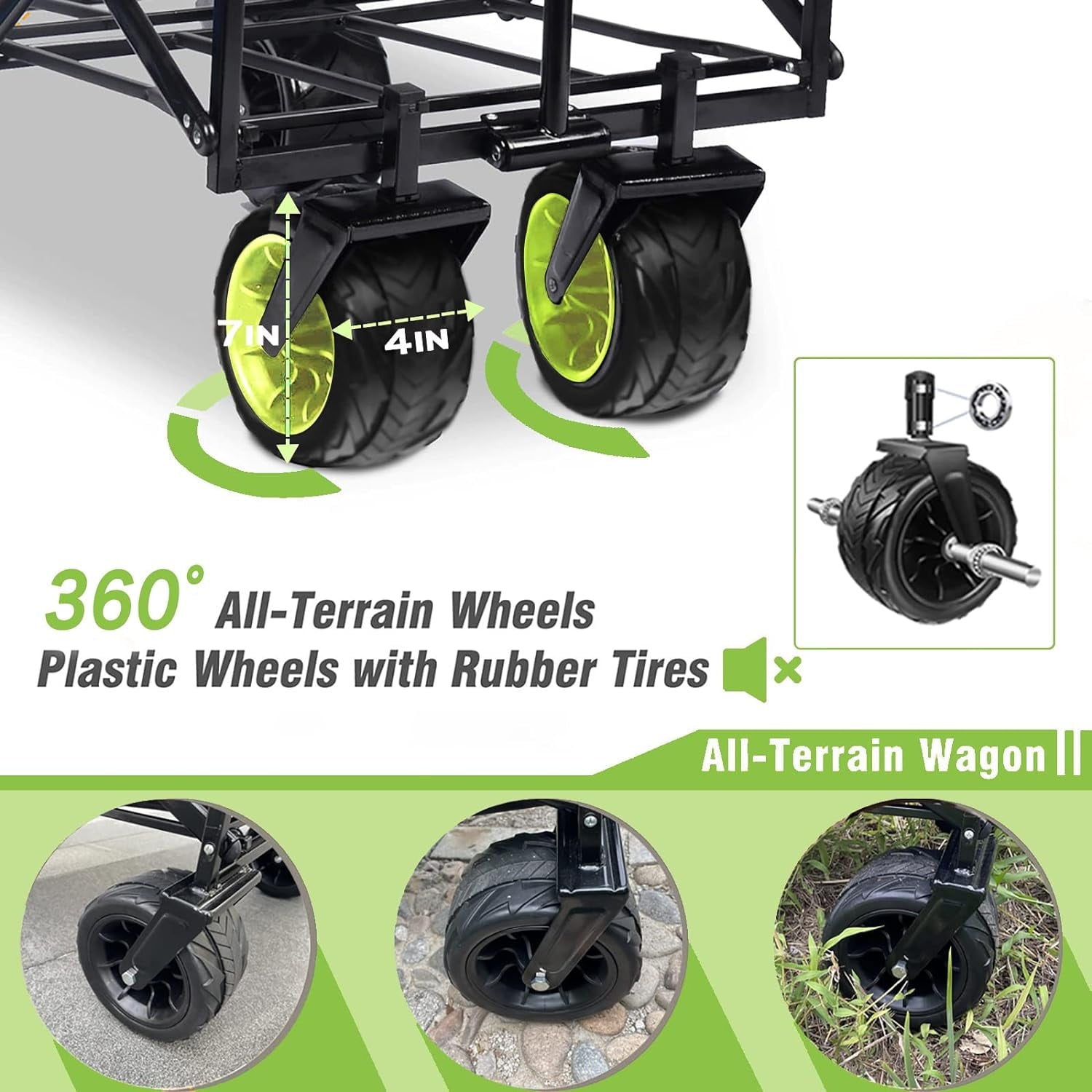 COOKCOK Collapsible Folding Wagon Cart, Heavy Duty Utility Wagon with Removable Rear Bag & Adjustable Push Pull Handle, All Terrain Beach Wagon with Big Wheel for Sand, Blue