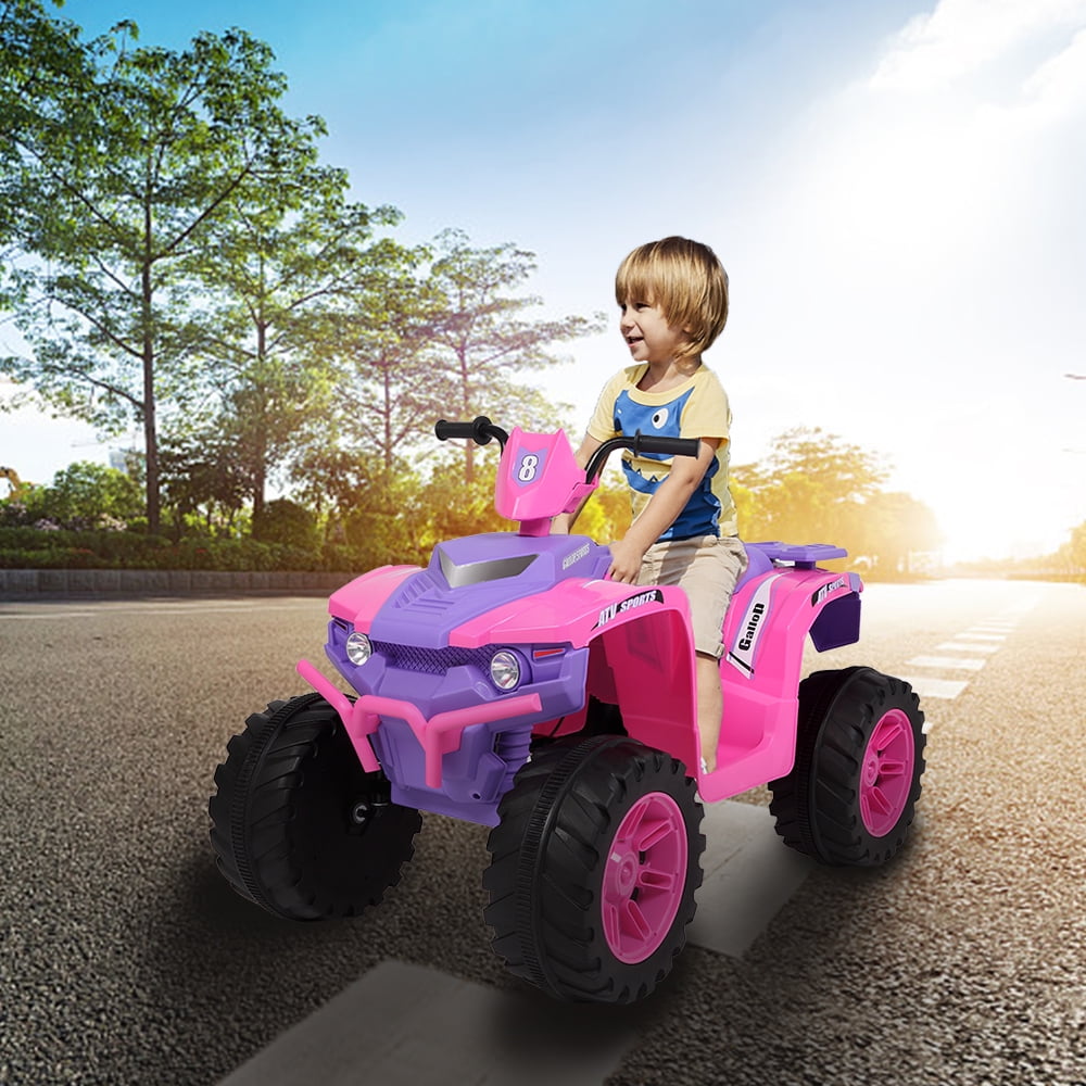 Track 7 12V All Terrain Vehicle, Dual Drive, 2 speed adjustable, with MP3 player, radio, USB port, Slow Start, Pink & Purple