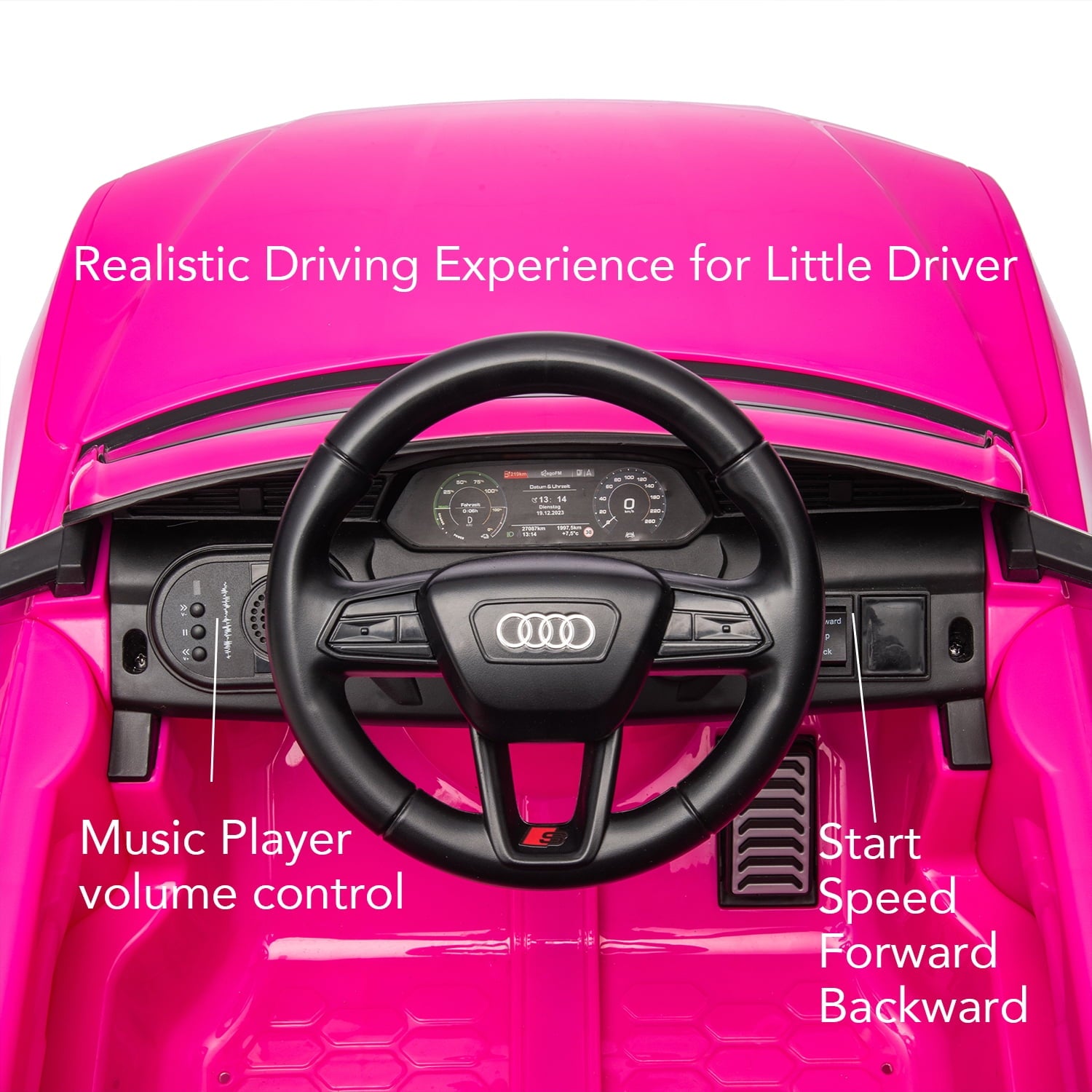 Track Seven Licensed Audi SQ8 Ride on Car with Remote Control, 12V Electric Car for Kids Age 3+, Music, Hanging Start, Speed Adjustment, LED Lights, Suspension, Power Display, Pink