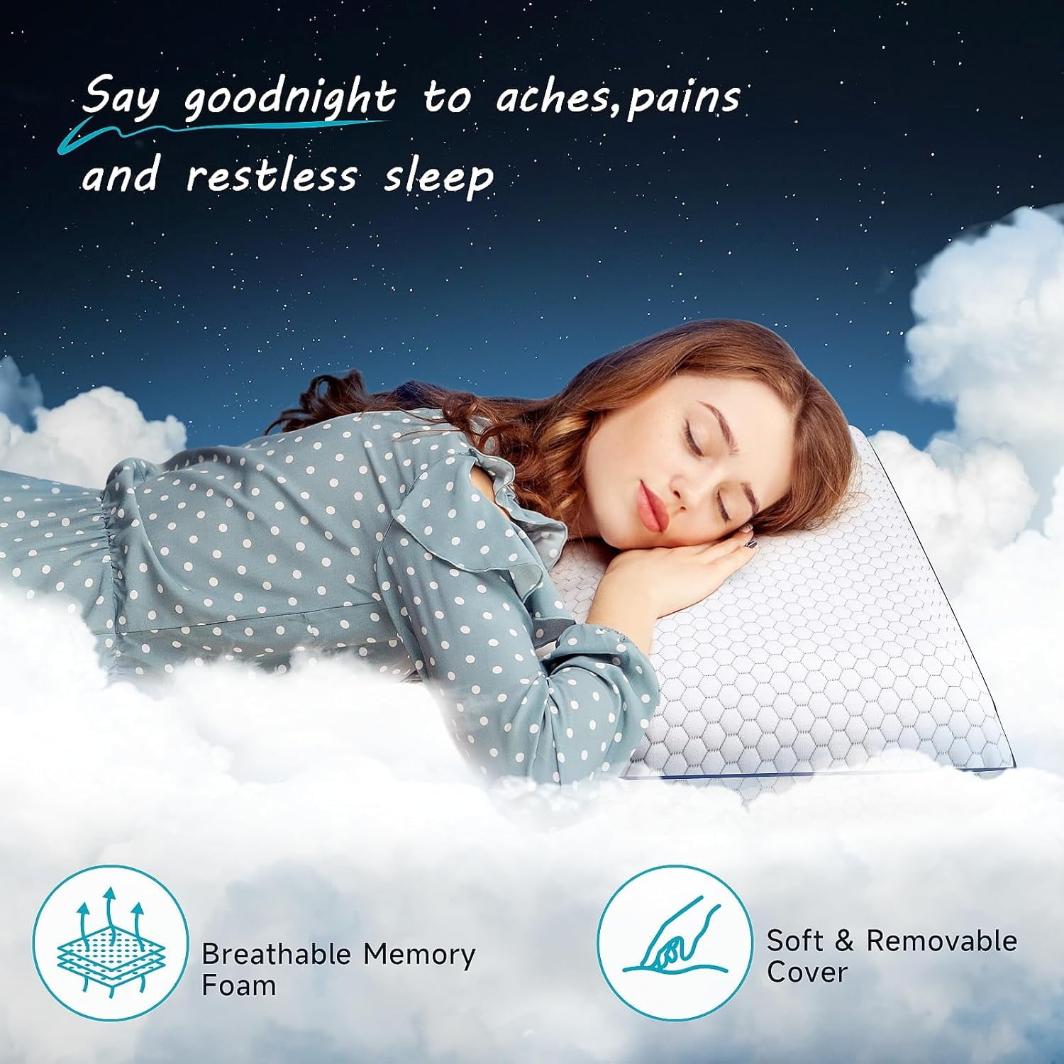 COOKCOK Memory Foam Pillows for Side, Back and Stomach Sleepers, Bed Pillow with Washable Cover and Breathable Mesh, Bed Pillow for Sleeping Standard Size
