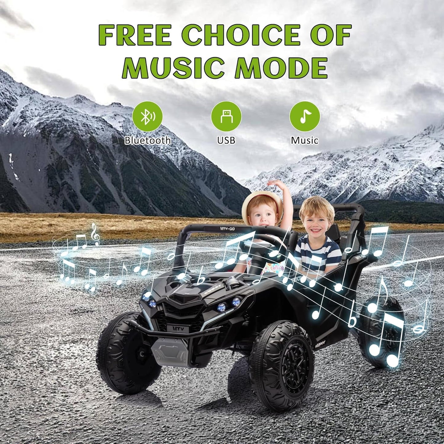 Track 7 24V 2-Seater Ride on UTV, 20" Large Seat, 2 x 200W Powerful Motors, 4.5 mph Max Speed, Ride on Car w/Remote Control, MP3, Lights, Battery Powered Electric Car for Boys Girls Age 3+, Blue