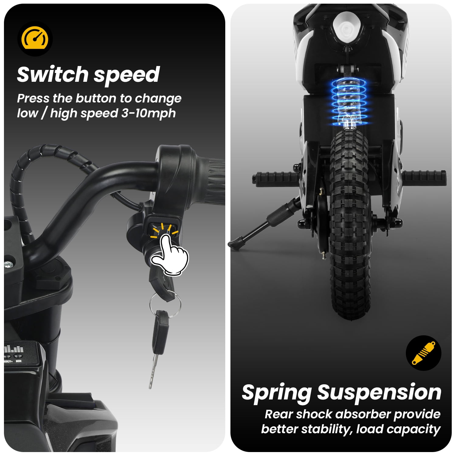 Track 7 24V Ride on Motorcycle, 200W Motocross Electric Dirt Bike with Hand Operated Brakes, Adjustable Speed, LED Lamp, Music, Max Speed 10mph, Electric Motorcycle for Kids Age 5+, Red