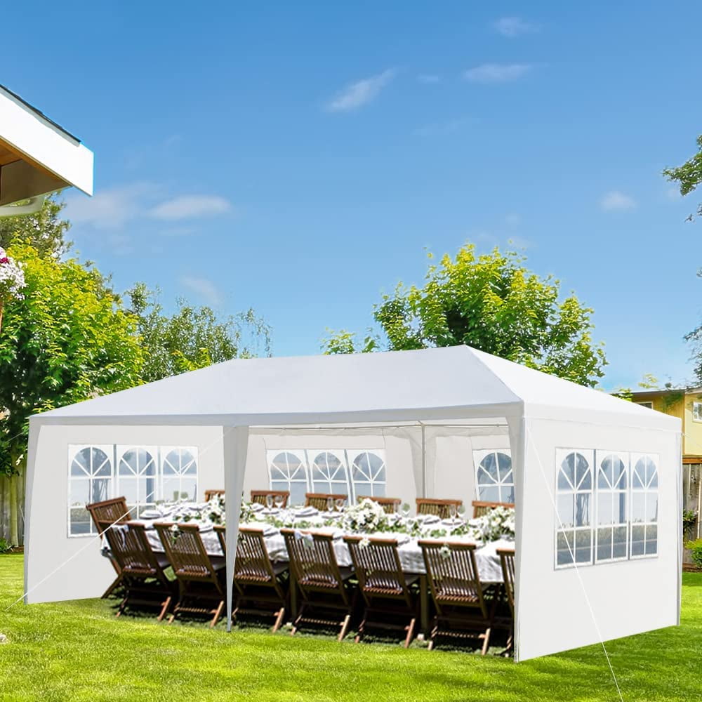 COOKCOK 10'x20' Outdoor Party Tent, Canopy Tent with 4 Removable Sidewalls, Heavy Duty Tents for Parties Events, Waterproof Canopy Patio Wedding Gazebo, White