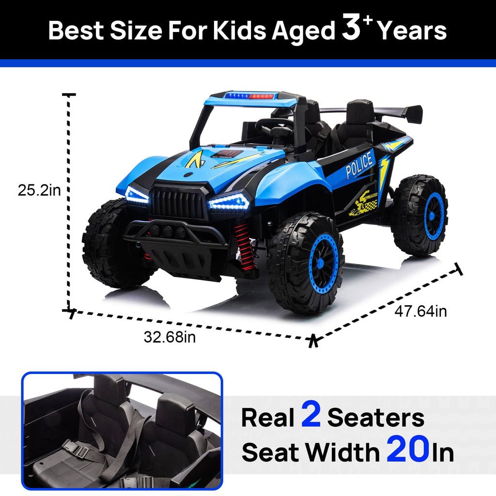 SUSIELADY 24V Kids Ride On Car, 2-Seater Ride On Car, 4-Wheel Suspension, with Megaphone, Walkie Talkie, Power Display, Bluetooth, Music, LED Lights, for Boys Girls Aged 3+