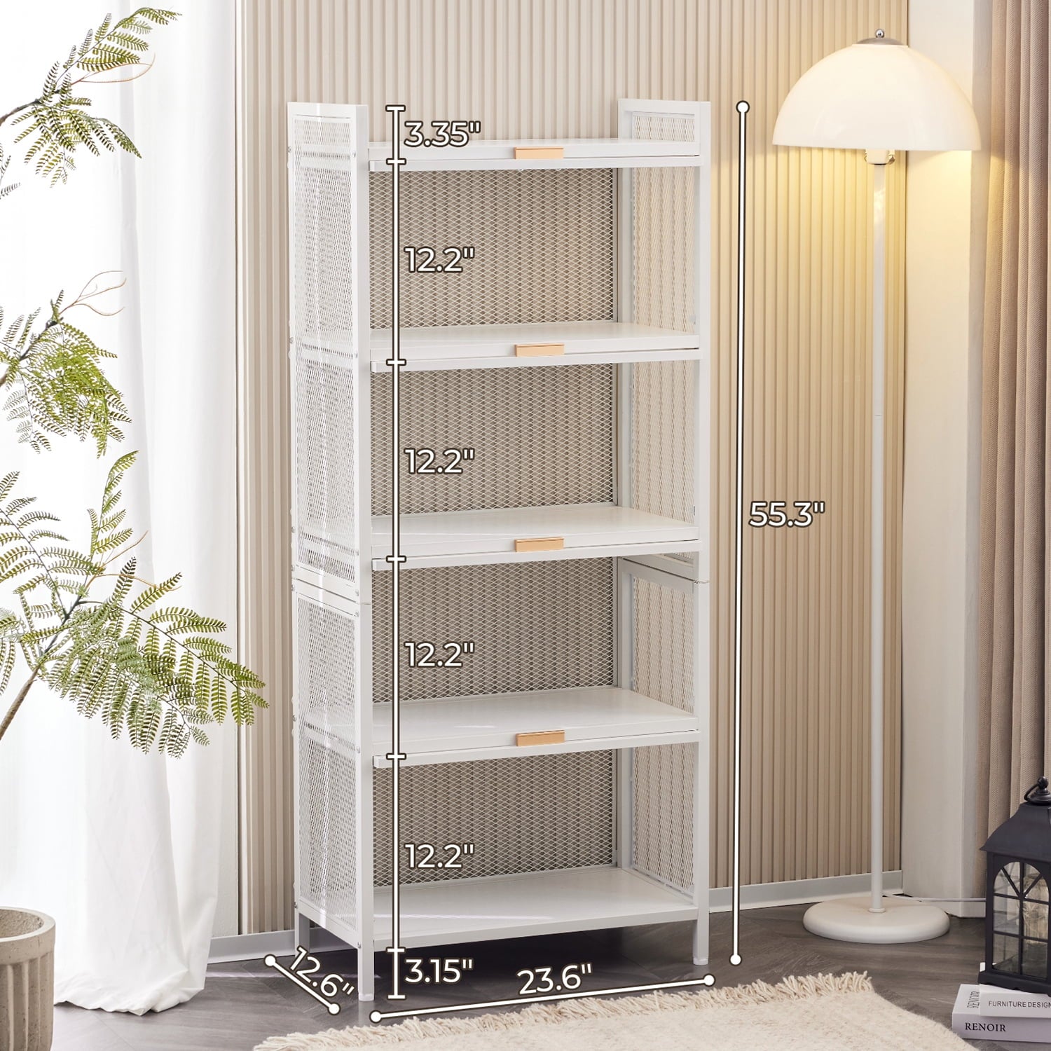 COOKCOK 5-Tier Storage Shelf, Kitchen Storage Cabinet with Flip-up PC Doors, Mobile Microwave Stand, Freestanding Kitchen Bakers Rack with 4 Rolling Casters, 23.62"x12.59"x55.51", White