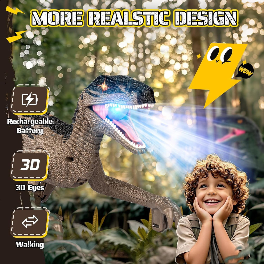 Track Seven Dinosaur Toys for Kids 3-5, 5-7, 8-12, 2.4GHz Remote Control Dinosaur with Walking, Realistic Sounds, Demo Mode, Rechargeable Jurassic Toys for Birthdays, Parties, Children’s Day, Brown