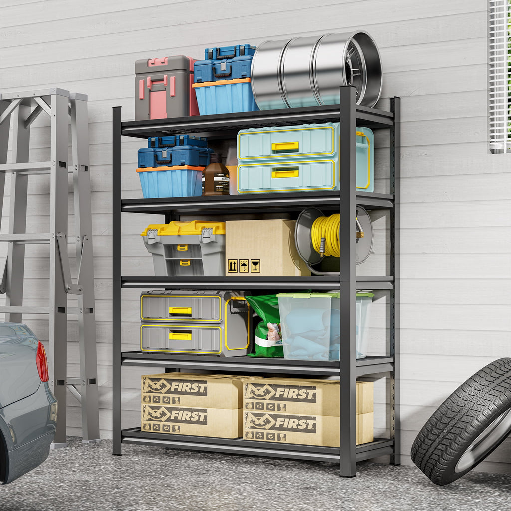 COOKCOK 5-Tier Heavy Duty Garage Shelving 47"W x 24"D x 71"H, 2500 LBS Adjustable Metal Shelf, Black