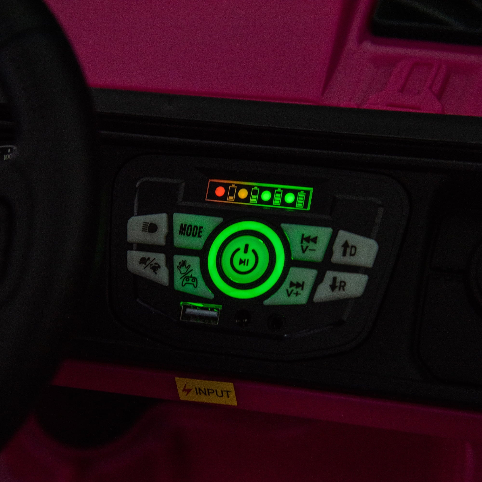 Track 7 24V Kids Ride on Pickup Truck, 4WD Ride on Car with Remote Control, Bluetooth, Rear Storage Box, LED Lights, 6- Wheels Electric Car for Boys Girls, Pink