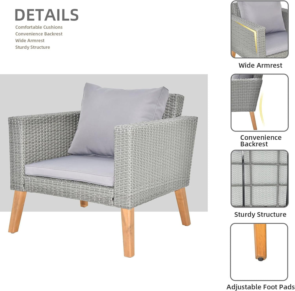 COOKCOK Patio Furniture Set, 4 Piece Garden Conversation Set, Outdoor  Patio Loveseats with Resin Rattan Table for Porch, Poolside, Gray