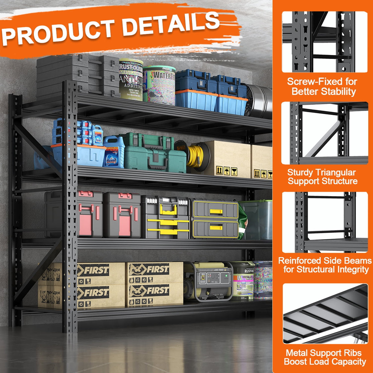 COOKCOK 4-Tier Heavy Duty Garage Shelving, 31.5"W x 14"D x 73"H, 2500LBS Adjustable Metal Storage Shelf, Black