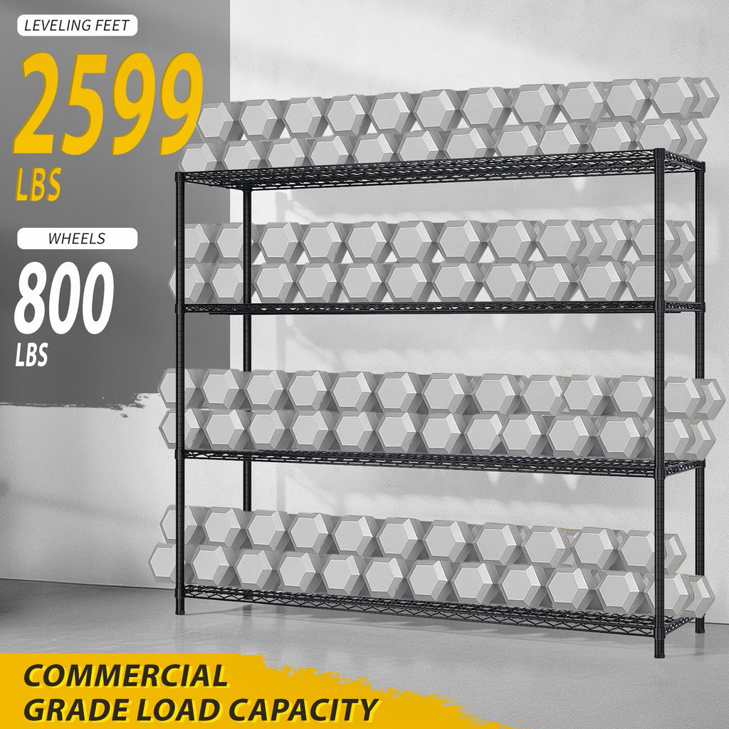 COOKCOK Extra-Wide 4-Tier Wire Shelving with Wheels 59"W x 24"D x 76"H, Adjustable Heavy Duty Metal Shelving 800 LBS, Black