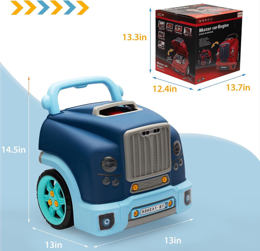 Track Seven Interactive Car Engine Toy Set, Kids Mechanic Repair Set, Build and Play with Engine Building Kit, Large Truck Toy Engine, Gifts  Boy and Girls Child, Blue