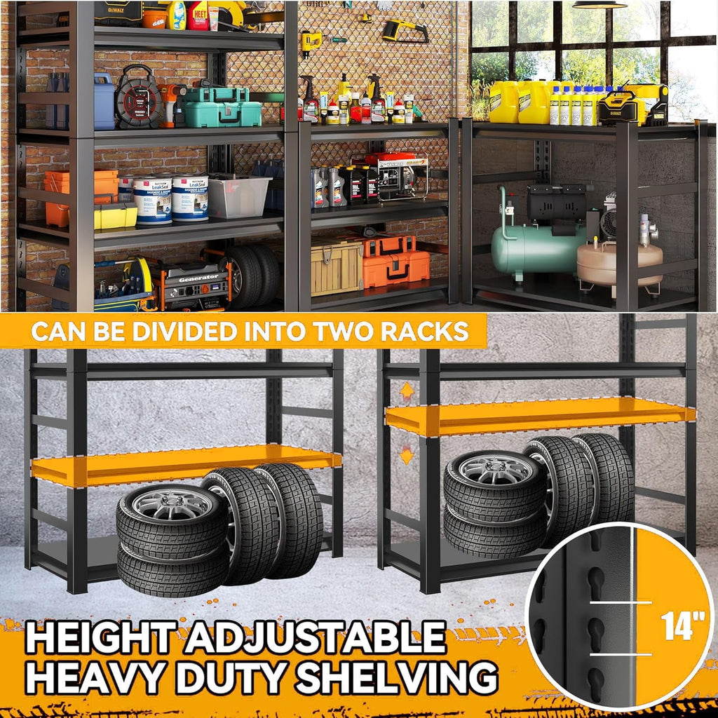 COOKCOK 5-Tier Garage Shelving, Adjustable Metal Storage Shelf, 2200LBS Heavy Duty Storage Shelves, Ideal for Garage, Warehouse, or Home Organization, 39.4" x 19.7" x 63", Black