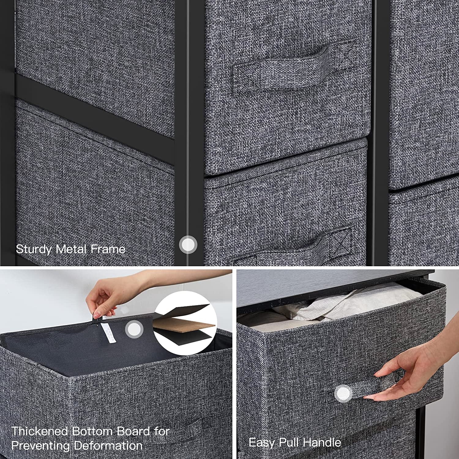 COOKCOK Fabric Dresser with 7 Drawers,Storage Tower Drawer Dresser for Bedroom, Closets, Bedroom, Nursery Room, Hallway, Entryway, with Wood Top and Easy Pull Handle,Dark Grey