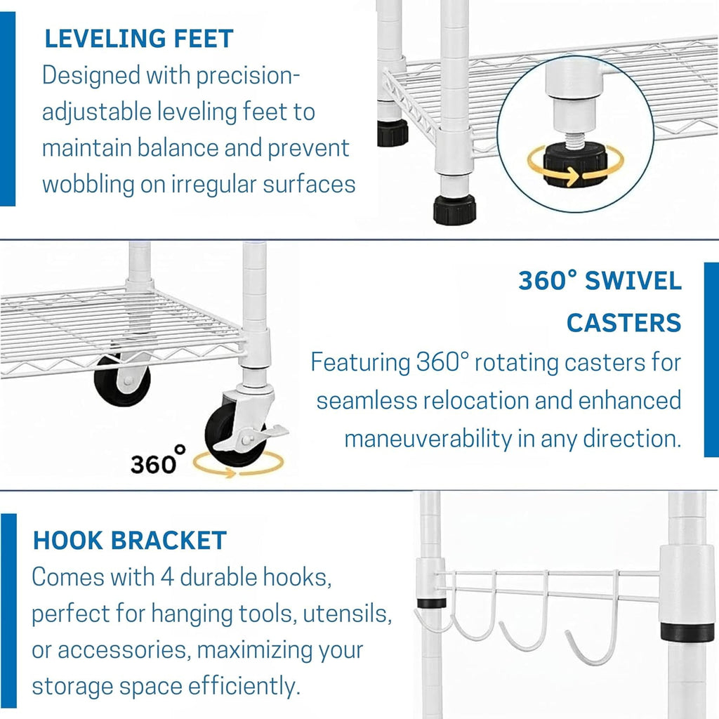 COOKCOK 6-Tier Wire Shelving Unit with Wheels 46"W x 18"D x 82"H, White