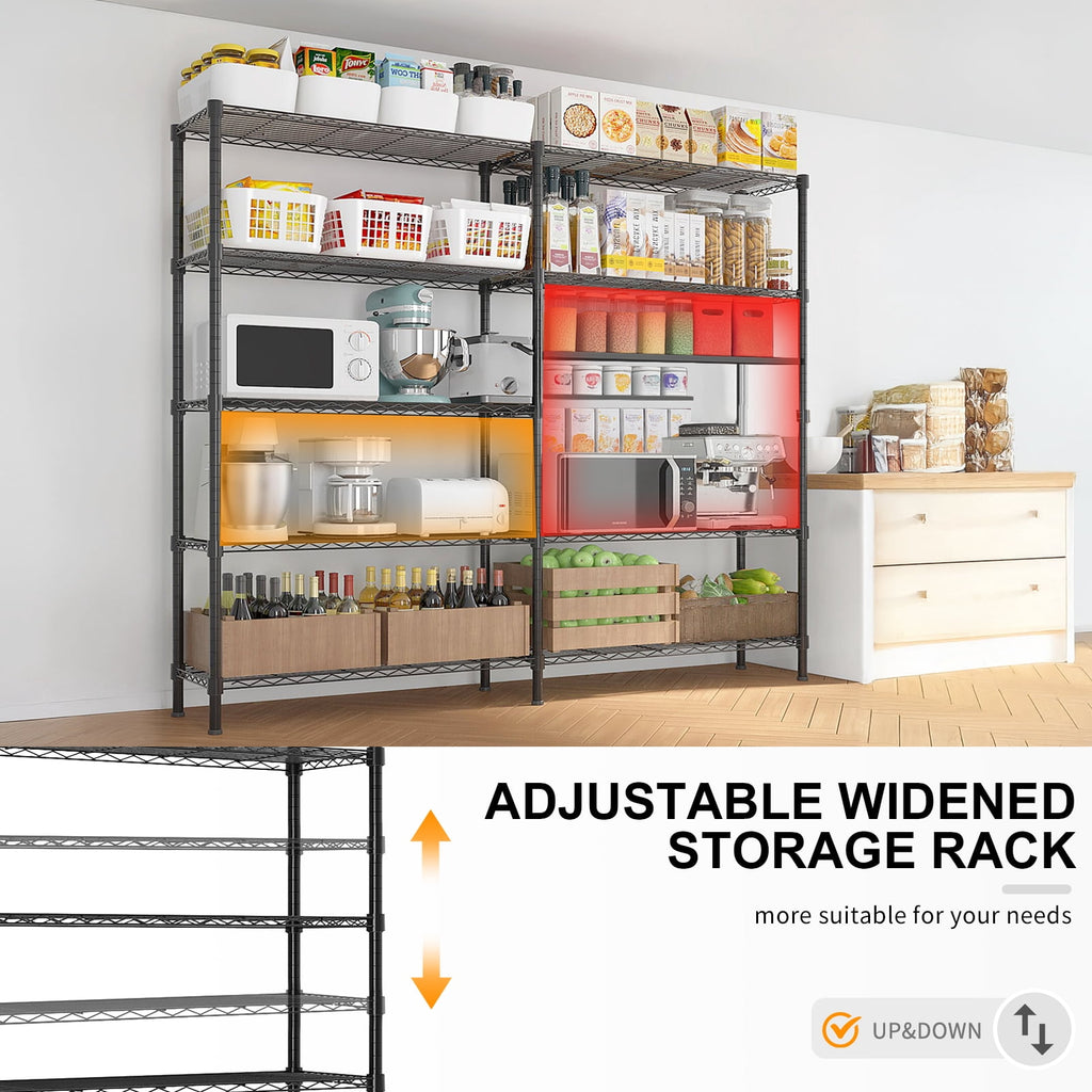 COOKCOK 5-Tier Metal Storage Shelves, Heavy Duty Wire Rack Shelving Unit for Garage Kitchen Storage, 13.8"D x 58"W x 71"H Adjustable Shelf for Basement & Pantry Room Organization, Easy Assembly