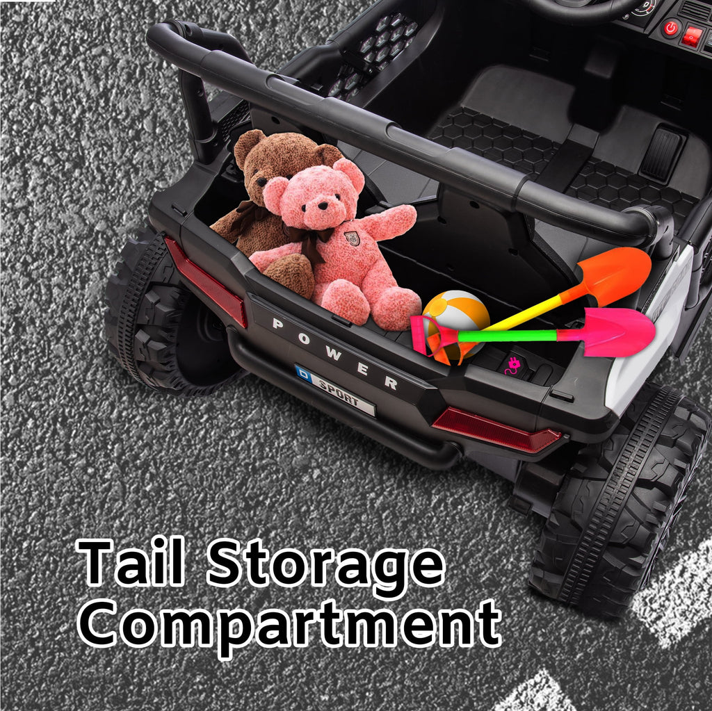 Track 7 24V Ride on UTV, Kids Ride on Car with Remote Control, Off-Road Electric UTV, 20" Large Seat, Bluetooth, LED Lights, Rear Storage, Early Education, Electric Car for Kids Age 3+, White