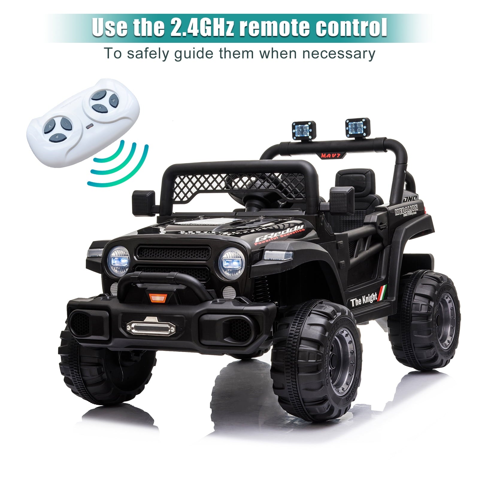 Track 7 12V 2-Seats 2WD off-road vehicle for kid 3+, 2 speed adjustable, with Parent Remote Control, Music, Black