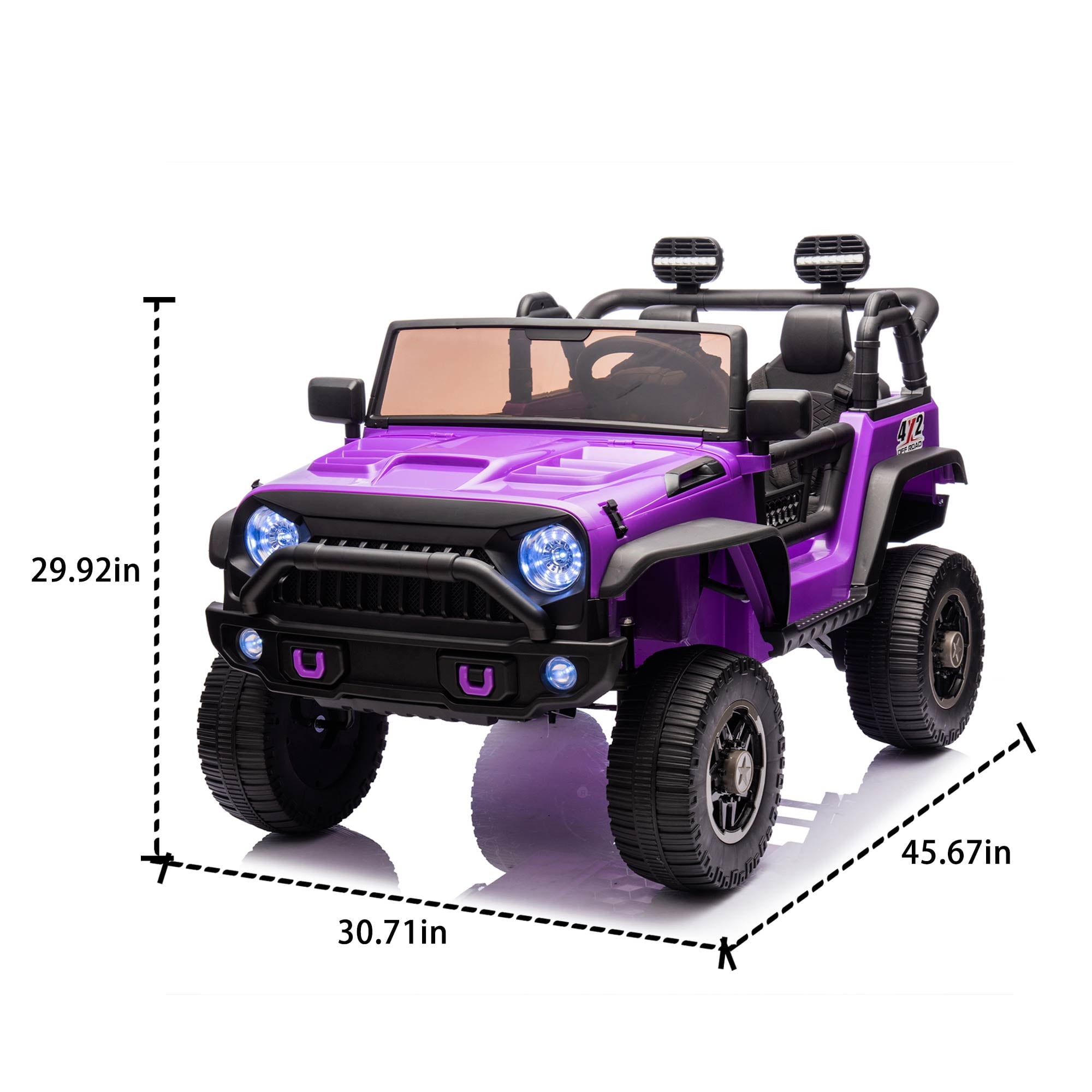 Track 7 24V Two-Seater Kids Ride-On Truck, Parents Control, 4WD Suspension, LED/MP3/Bluetooth, 2 Seat Belts, Ages 3+, Purple