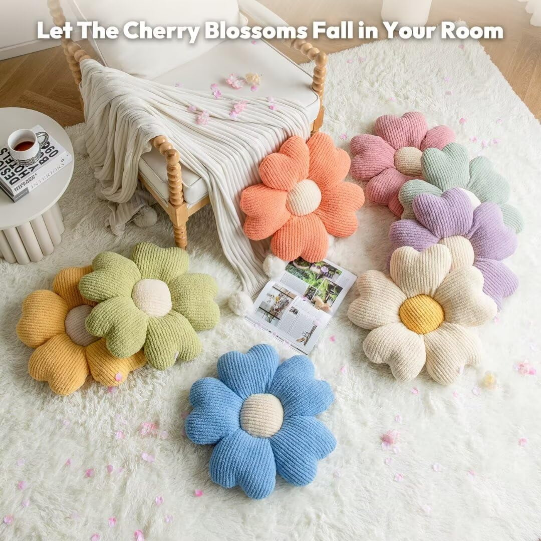 COOKCOK Flower Pillow, 19.7" Flower Shaped Throw Pillow, Daisy Plush Floor Pillow Seat Cushion Cute Aesthetic Decorative Throw Pillows for Bed Home Sofa Chair Couch Decor, Green