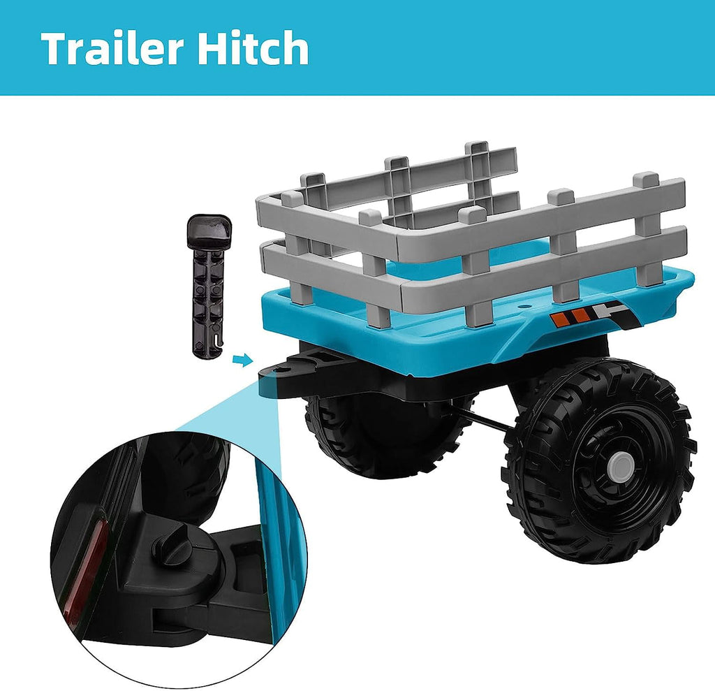 Track 7 12V Ride on Tractor with Trailer, Kids Electric Car with Remote Control, Bluetooth, MP3, LED Lights, 3-Gear-Shift Ground Loader, Ride on Car for Boys Girls, Blue