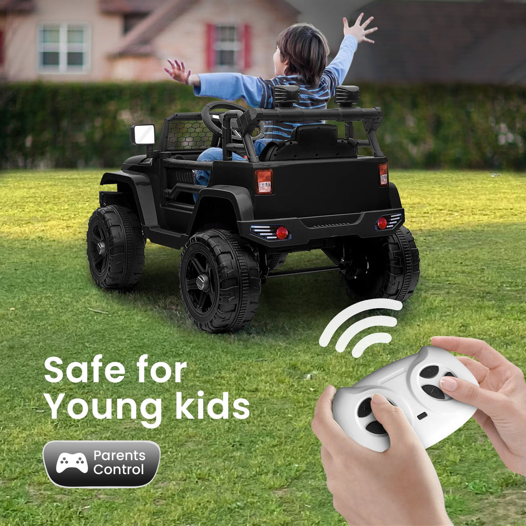 Track Seven Kids Ride on Truck, 12V Electric Car for Boys Girls Age 3+, Music, Ride on Car with Remote Control, Black