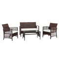 COOKCOK 4 Pieces Patio Set,Outdoor Wicker Patio Furniture Sets,Bistro Set Rattan Arm Chair Conversation Sets with Tempered Glass Coffee Table,Rattan Sofa Set,Brown