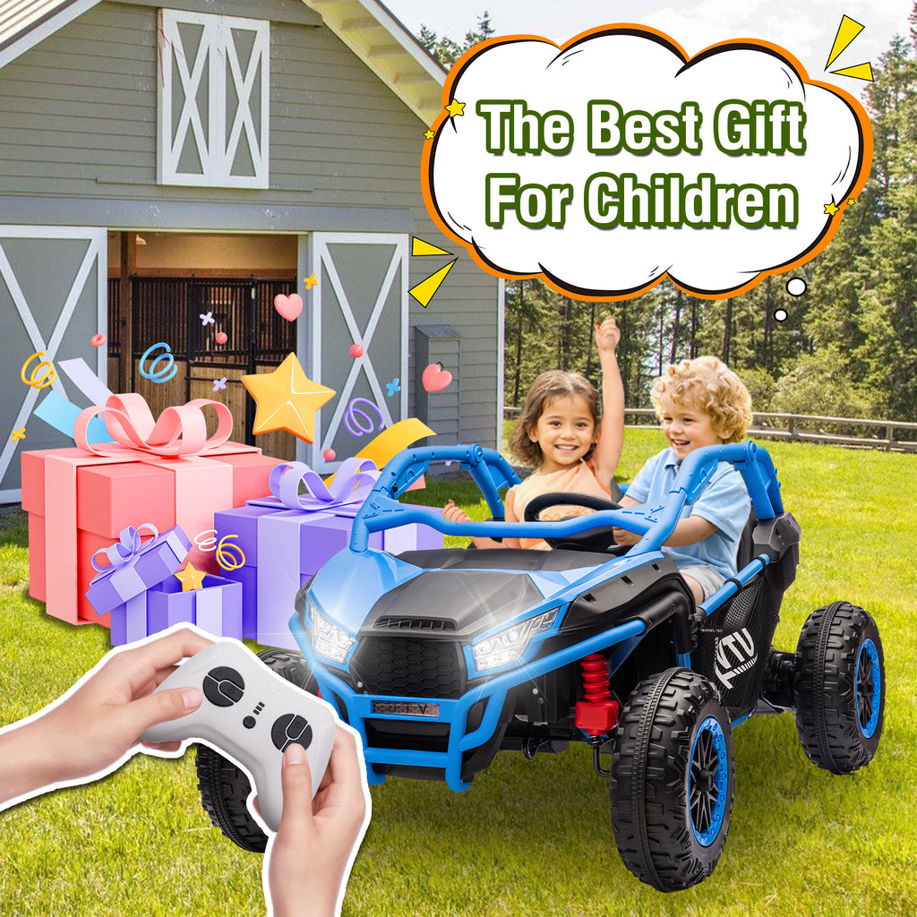 Track 7 24V Ride on UTV, 2-Seater Ride on Car, 20" Width Seat, 4.97 mph Speed, 400W Motor, Remote Control, Bluetooh, MP3, LED Lights, Rear Storage, Off-Road Electric Car for Boys Girls Age 3+, Blue