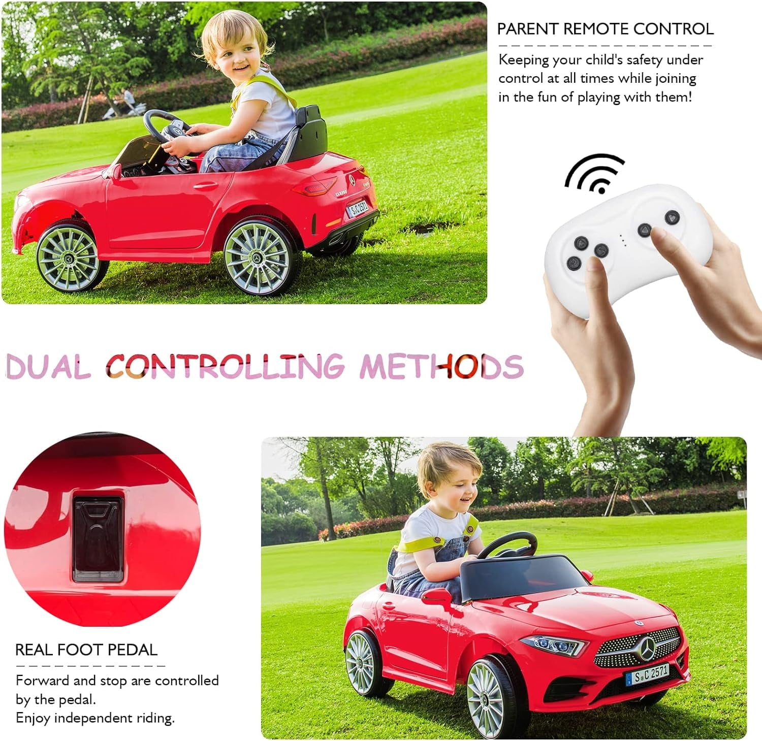 Track 7 12V Ride on Car, Licensed Mercedes-Benz CLS 350 Electric Car for Kids, Ride on Car with Remote Control, Music, Power Display, LED Lights, MP3, Kids Car for Age 3+, Red