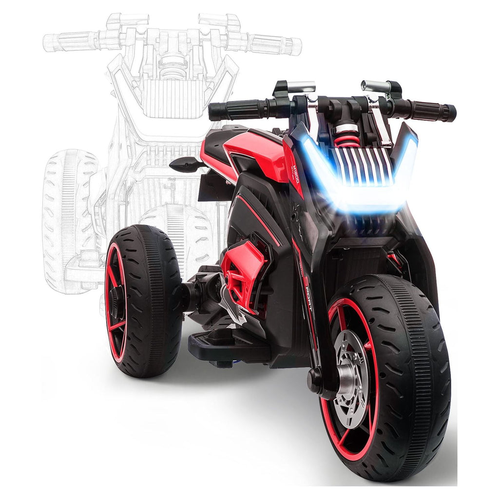 Track 7 Kids Ride on Motorcycle, 12V Electric Trike Motorcycle for Boys Girls Age 3+, 3 Wheels Motorcycle, Music, Red