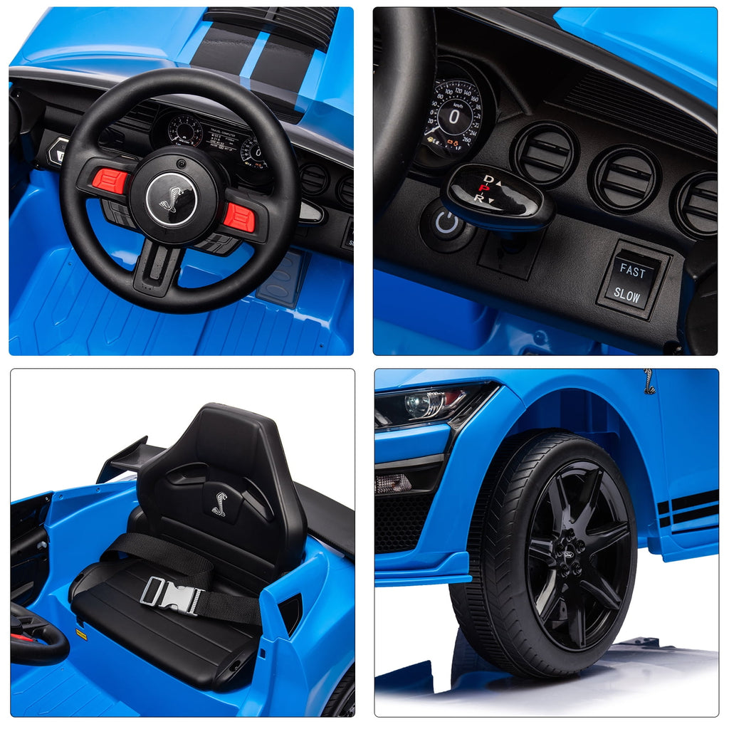 Track 7 12V Ride on Car, Licensed Ford Mustang Shelby GT500 Ride on Car with Remote Control, LED Lights, Music & Bluetooth, Electric Car for Boys Gilrs Age3+, Red