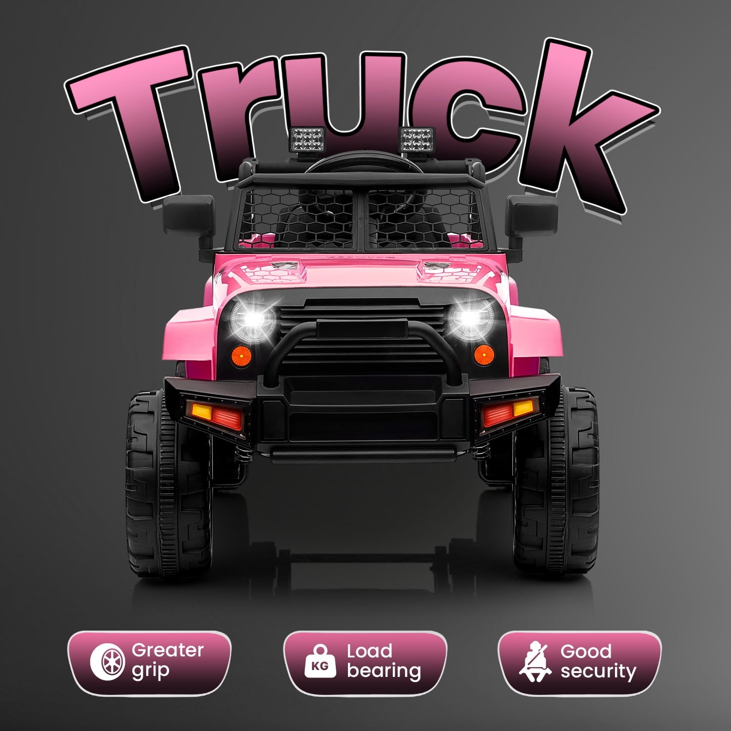 Track Seven Kids Ride on Truck, 12V Electric Car for Boys Girls Age 3+, Music, Ride on Car with Remote Control, Pink