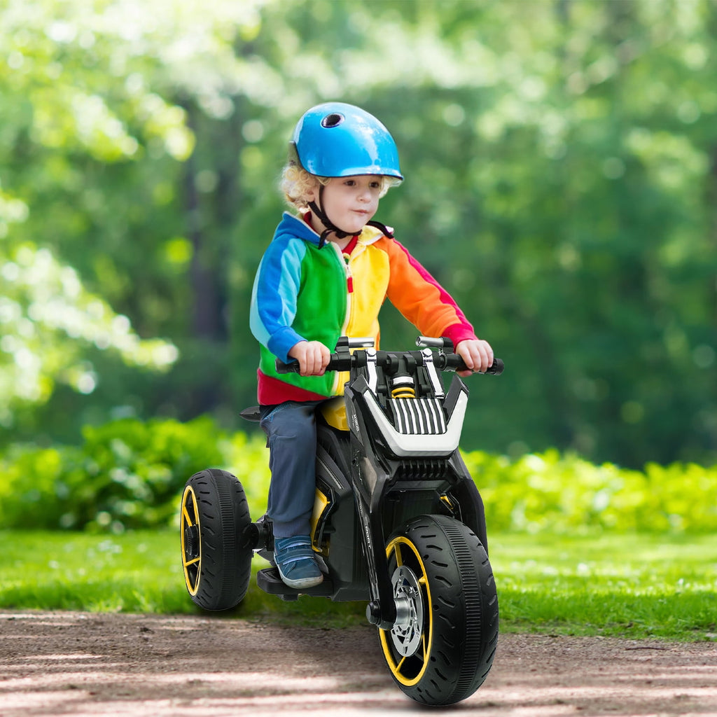 Track 7 Kids Ride on Motorcycle, 12V Electric Trike Motorcycle for Boys Girls, 3 Wheels Motorcycle for Kids, Music, Lights, Yellow