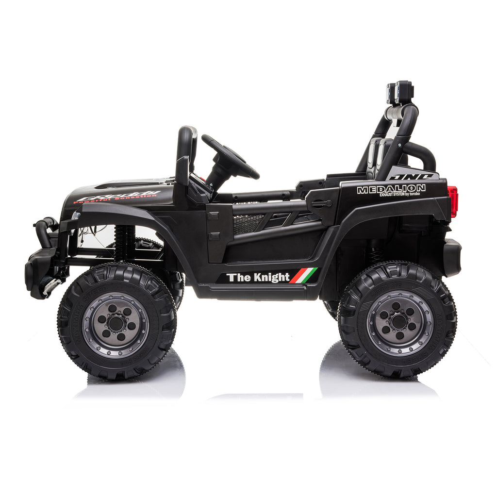 Track 7 12V 2-Seats 2WD off-road vehicle for kid 3+, 2 speed adjustable, with Parent Remote Control, Music, Black